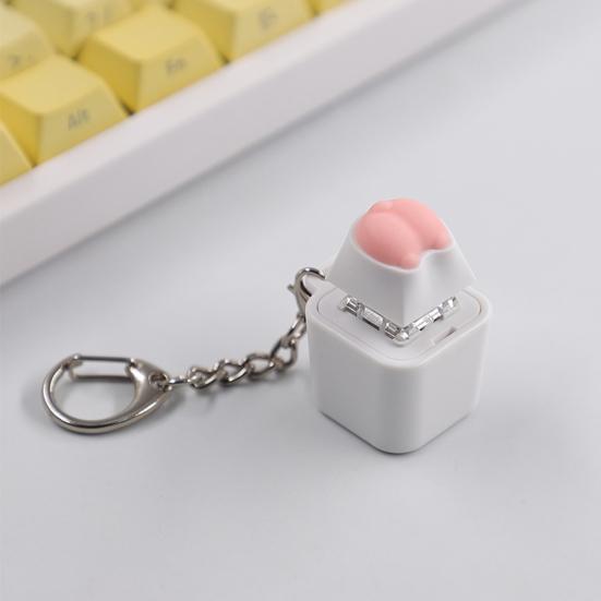 Electric Wooden Fish Keycap Toy with Hanging Buckle RGB Light Up Stress Relief Pink Silicone Butt Cat Paw Decompression Keychain Pendant Kids