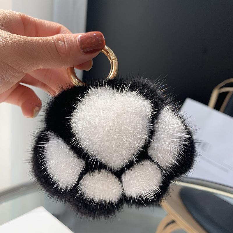Yogodlns Nydelig fluffy kattepote hårpompon veskeanheng for kvinner jenter søtt dyrepoteanheng på veske