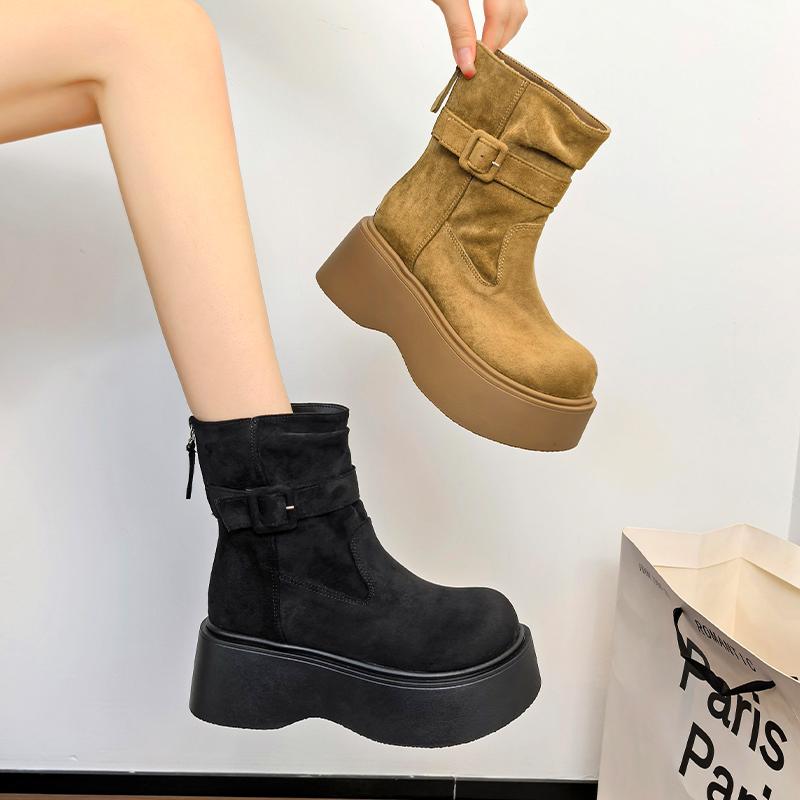Fashion Ankle Boots Fur Women Flats Platform Suede Fashion Shoes Designer Dress Woman Boots 2025 New Goth Chelsea Botas Ladies Shoes