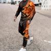 Men's Long-sleeved Set 3D Printed Lion Animal Pattern Fashion Casual Street Wear Crewneck Sweatshirt And Trousers Jogging Suit