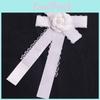 White Satin Bow Tie Pin With Pearl Accents For Womens Casual Accessories