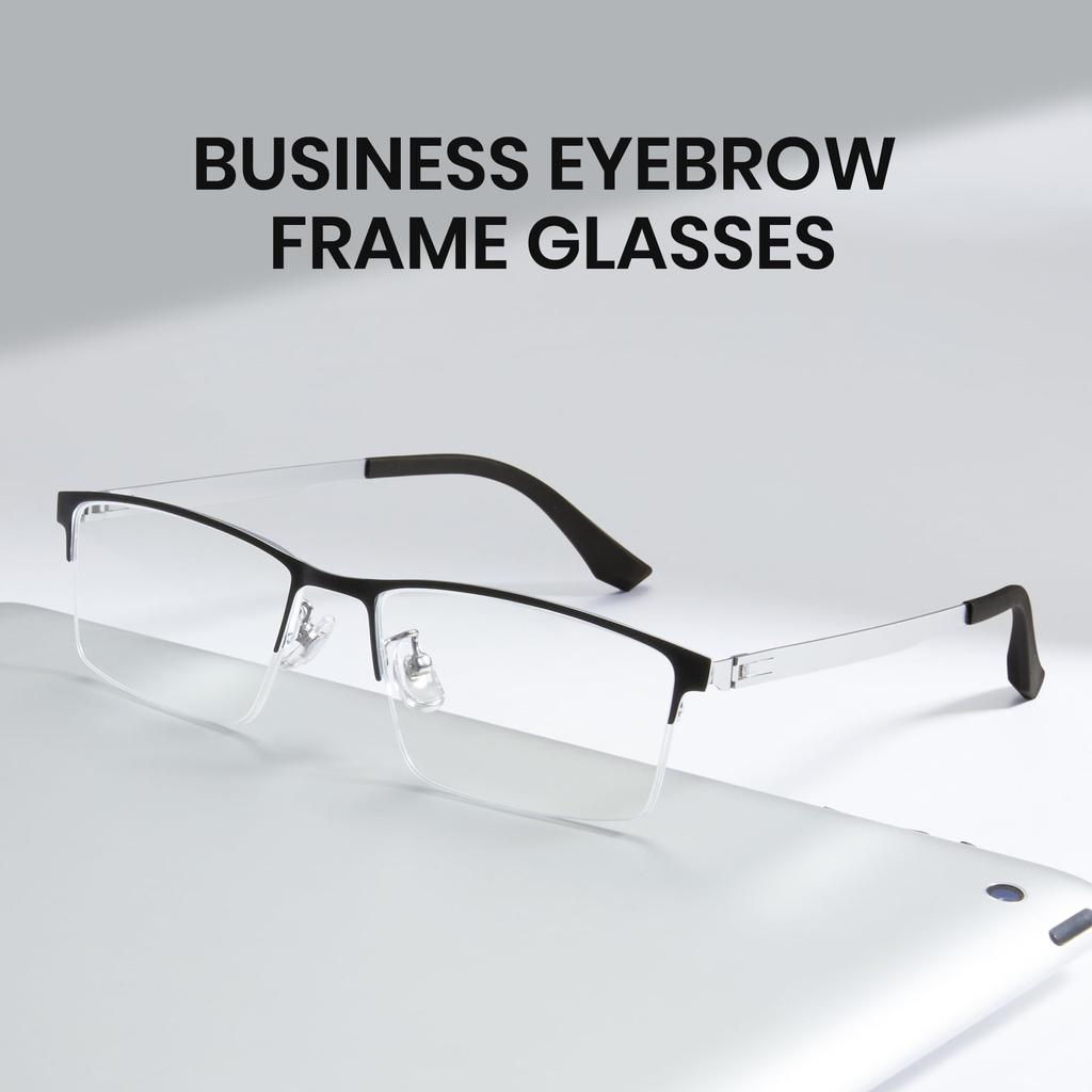 Cyxus Fashion Glasses, Hingeless Frame with Titanium Frame, Stylish for Business and Casual Wear, Unisex (8147X64, Black & Silver)