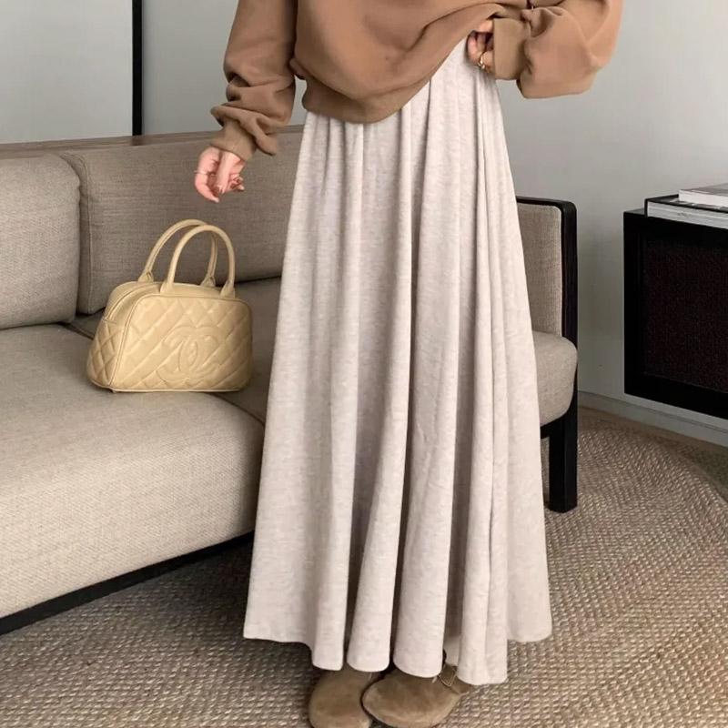 Skirt for Women Casual Versatile Elastic Long Loose Trousers Plus Size Fit Flattering Silhouette High-Waisted Thickened Stretchy Solid Colour Skirt