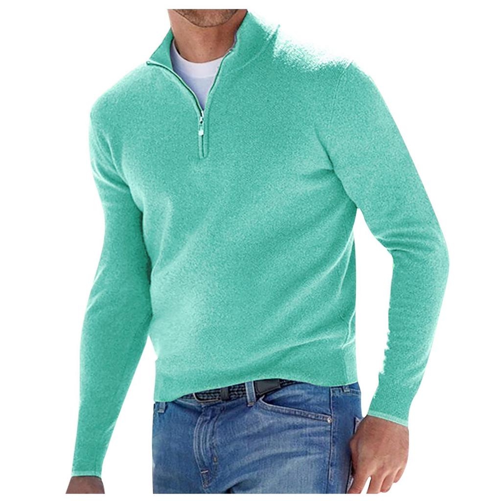 Men's Casual Classic Zipper High Neck Solid Color Slim Knitted Pullover