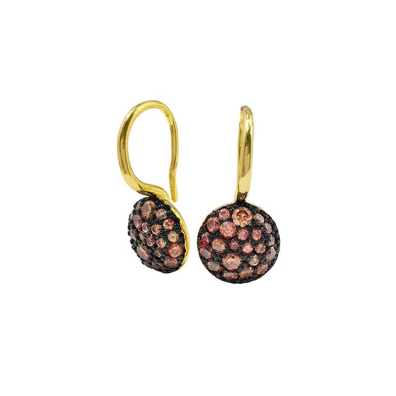 Colored Diamond Geometric Round Earrings: Small, Exquisite, European-American Style with Inlaid Diamonds