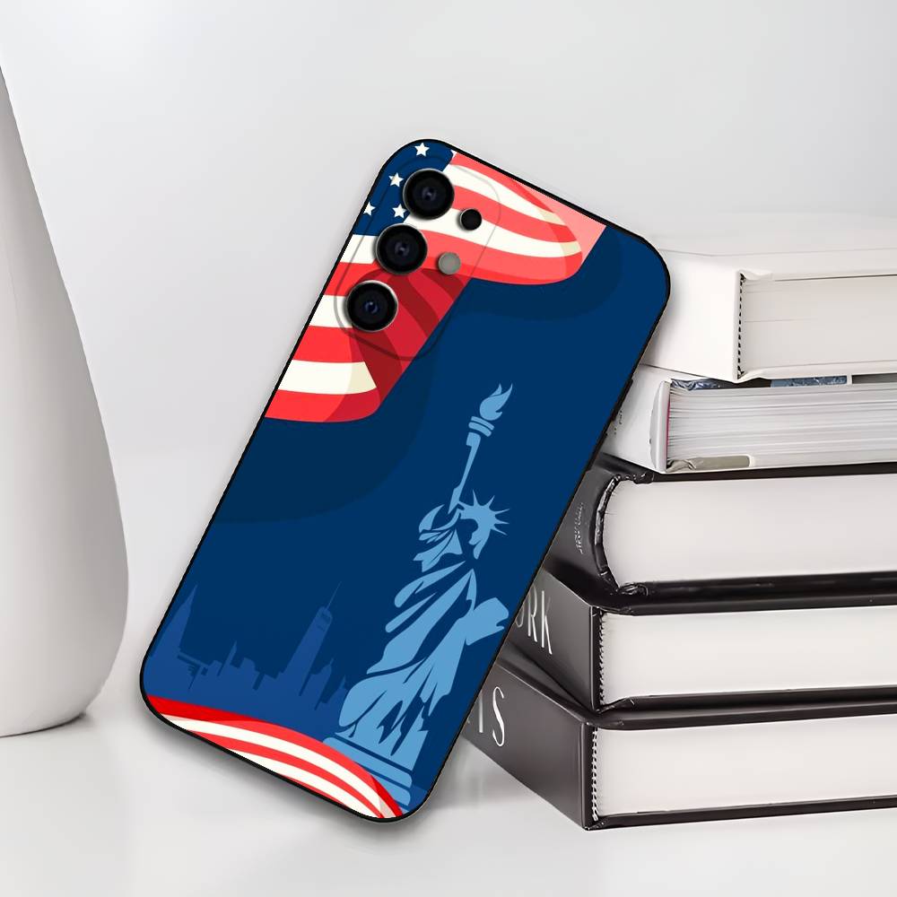 America Flag S-Statue L-Liberty  USA Phone Case For Samsung S25,S24,S21,S22,S23,S30,Ultra,S20,Plus,Soft Silicone Black Cover