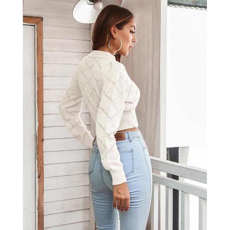 New Knitted Pullovers Women Autumn Winter Casual Long Sleeve Hollow Out Sweater Crop Top