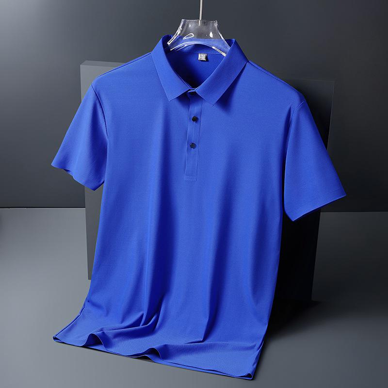 Pánské letní polo tričko z ledového hedvábí - Elastické, nemačkavé, jednobarevné, krátký rukáv, Business Casual s límečkem.