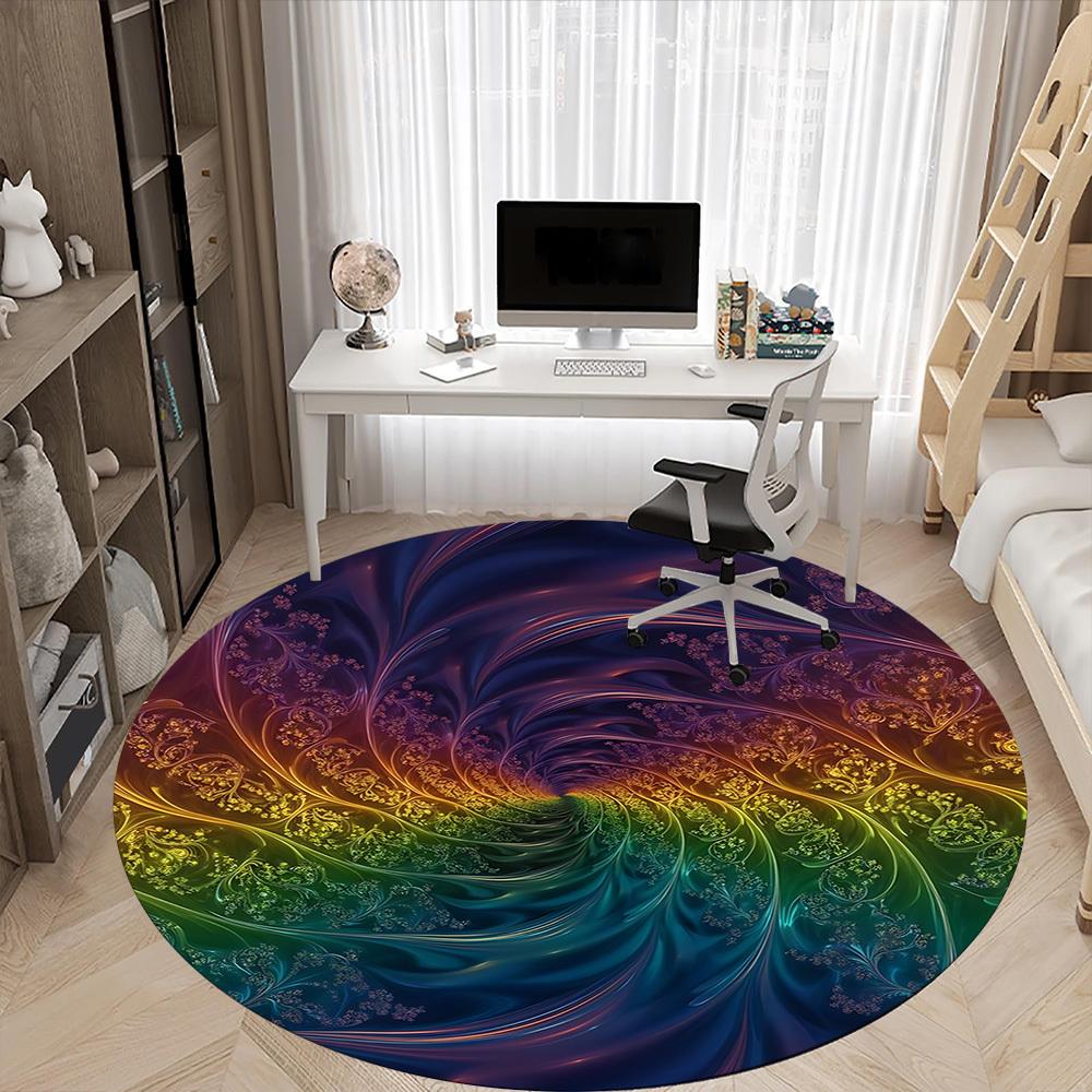 1 Stück Stuhlteppich mit Regenbogen-Wirbelmuster für das Büro, rutschfest, weich und langlebig, perfekt für das Büro yy260131022