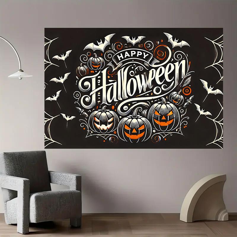 One 2D Flat Banner Background Banner, Happy Halloween Blessing Polyester Fabric Wall Covering