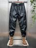 Men's Plush Thickened Leather Motorcycle Pants - Windproof, Warm, Casual Leggings for Autumn and Winter