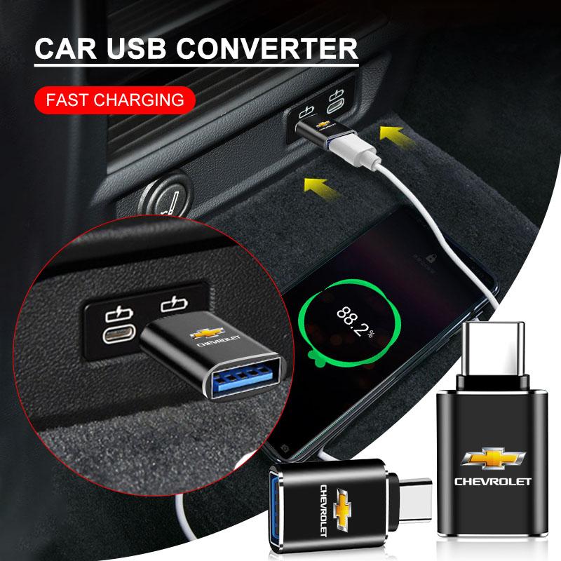 Car Usb Type C Cable Converter Charging Adapter Car Sticker for Chevrolet Colorado Cruze Captiva Malibu Trax Aveo Camaro Sonic Tahoe Impala Suburban