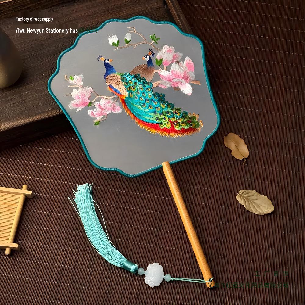 Double-Sided Suzhou Embroidery Round Fan: Ancient Hanfu Dance Accessory