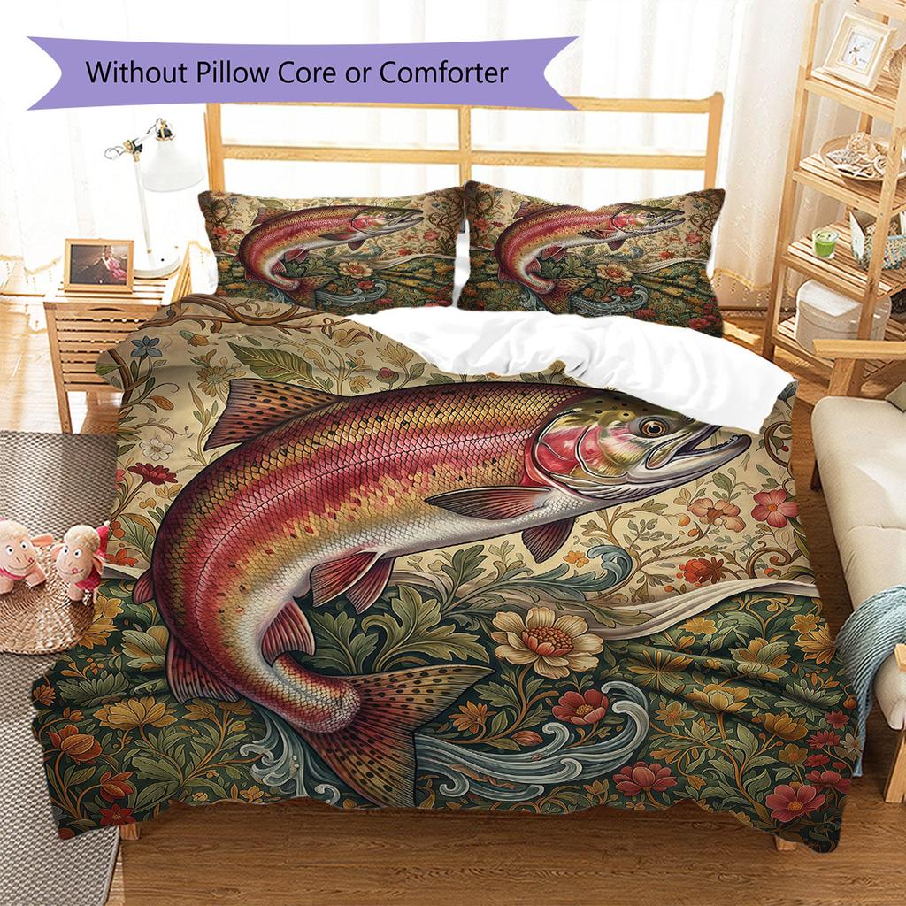 Sleeping fish Pattern Bedding Quilt Set Quilt Cover Pillowcase Home Decoration Birthday Gift (1 * duvet cover + 2 * pillowcase, without core)