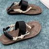 Simple flat-bottomed French two-wear toe herringbone cool slippers, super foreign style, casual beach Roman sandals summer
