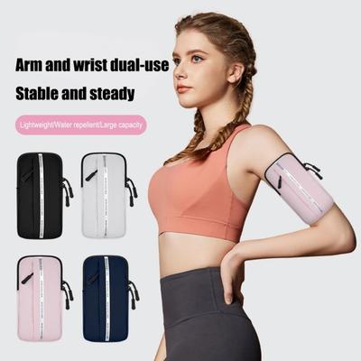 Sports Arm Phone Bag Waterproof Running Armband Gym Phone Pouch with 2 Zippered Pockets Reflective Strips for Outdoor Jogging Cycling