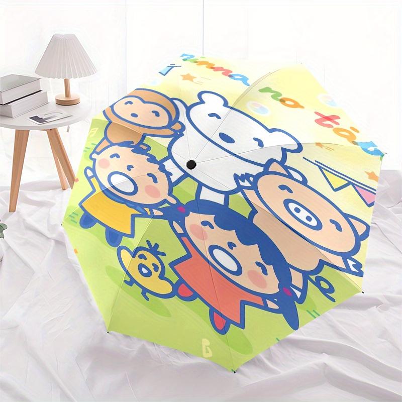 MinnaNoTabo Automatic Folding Umbrella Simple 8 Rib Design, Bright Cartoon Pattern, Durable Iron Frame, Suitable For Travel, Outdoor, Beach