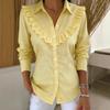 European and American Spring Women's Solid Color Shirt Collar Long Sleeve Casual Loose Ruffle Edge Cotton and Linen Top