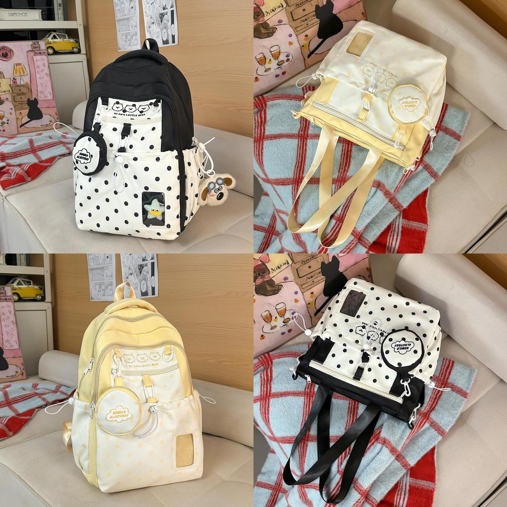 Lightweight Girl Backpack With Nylon And Spotted Pattern For Classroom And Commuting