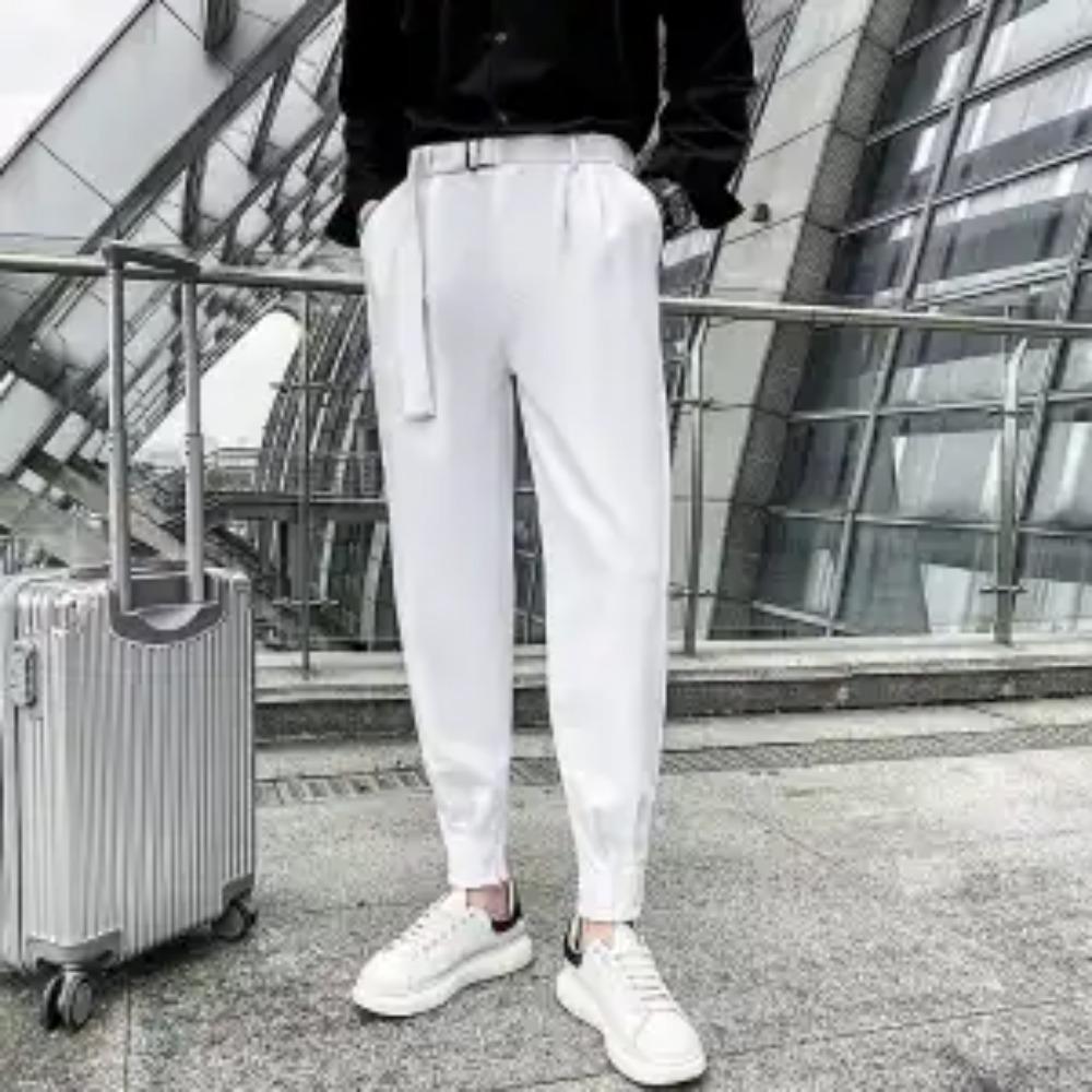 Youth Trend Business Casual Comfort Slim Versatile Simplicity Fashion Belt Nine Points Men's Suit Pants Spring Autumn New 2024