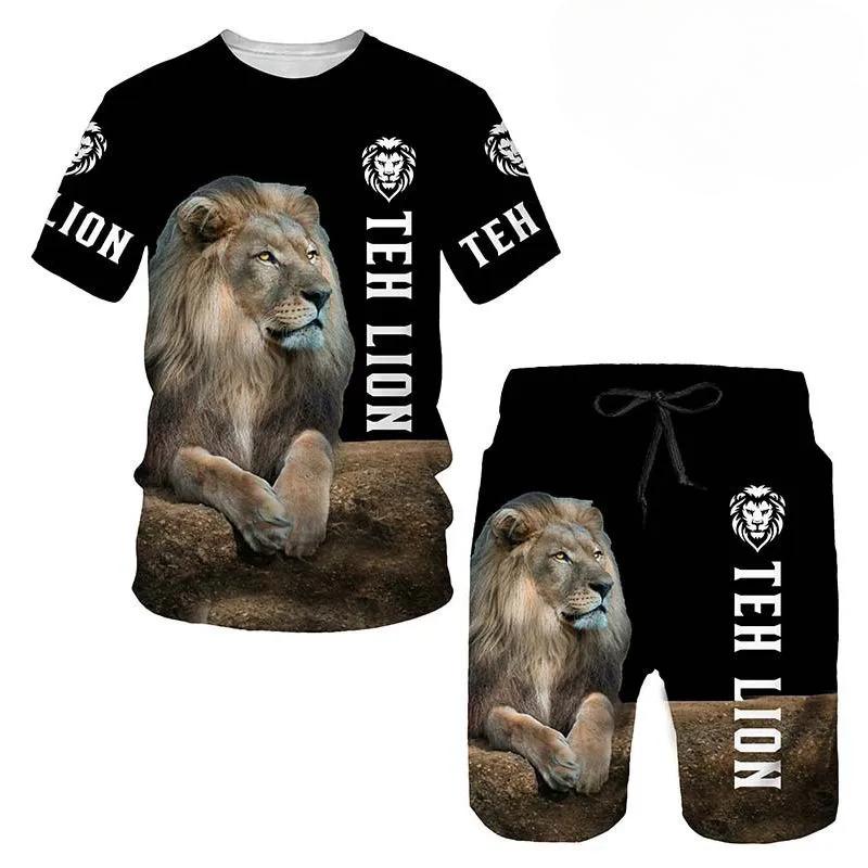 T Shirt & Shorts Sets 2piece Suit for Mens Animal Pattern Print Short Sleeve Tracksuit Leisure 3D Polyester Man's Set