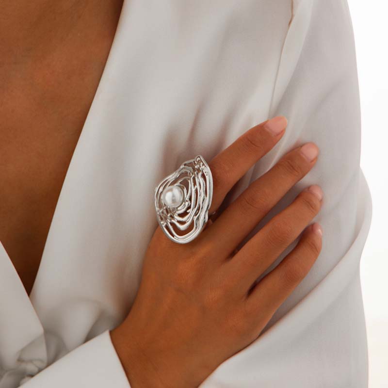 Vintage Metal Beads Ball Open Rings For Women Exaggerated Gold Color Irregular Adjustable Personality Finger Rings Jewelry Gifts