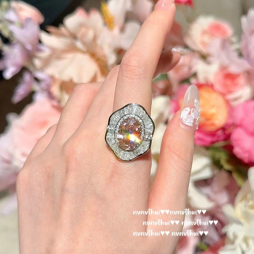 Beauty Is Crying, Pink Flower Plate Gemstone Ring, Papalacha Plated With 18K Gold, Cinnamon Large Carat Love Zircon Necklace.