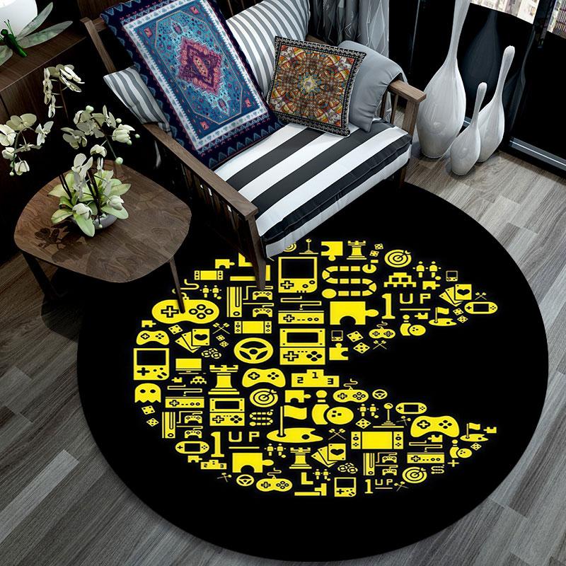 Pac‑Man Pattern Round rug,Carpet Rug for Living Room Bedroom Playroom ,Non-slip Floor Mat,Holiday Gifts and Birthday Gifts.