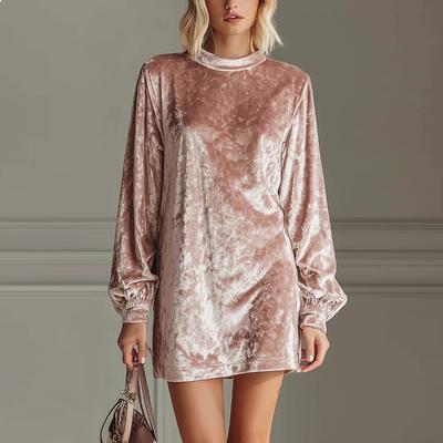 Autumn Winter Dress Light Luxury Solid Color O Neck Long Sleeved Korean Velvet High-end Dresses Women