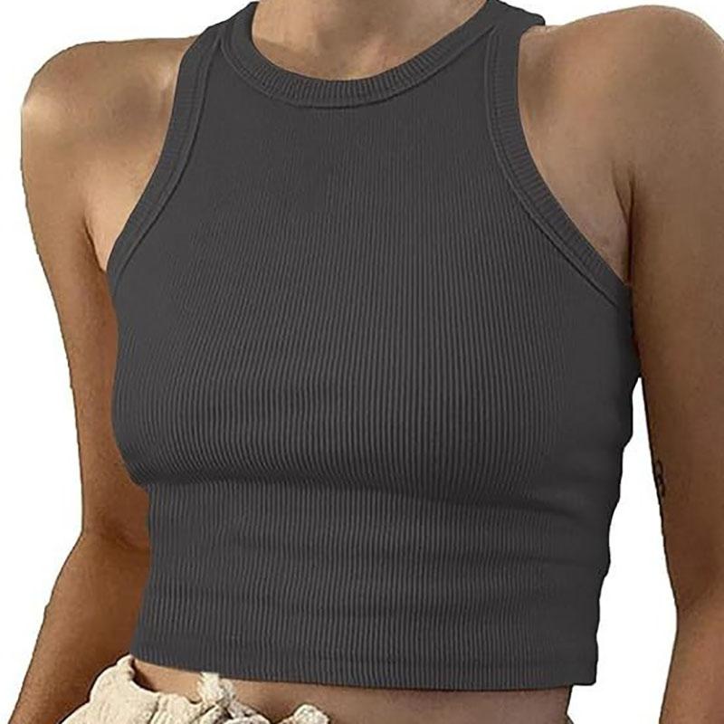 Rib Knit Green Women's Tank Top Summer Casual Basic Skinny Vest Sleeveless White Off Shoulder Sexy Woman Crop Top