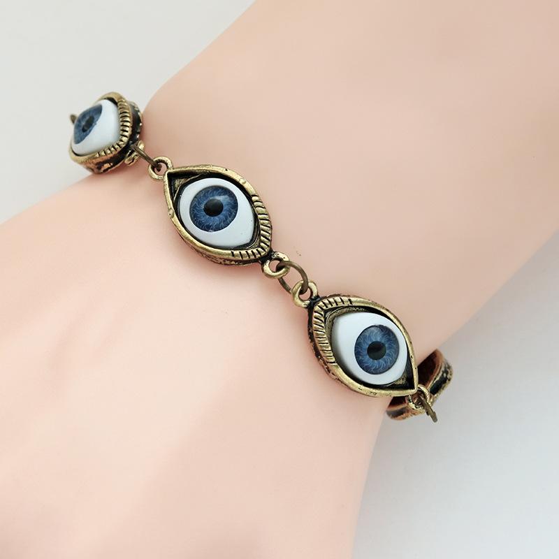 Vintage Punk Evil Eye Bracelet 5 Blue Eyeball Connect Exaggeration Multiple Dense Evil Eyes Bracelet
