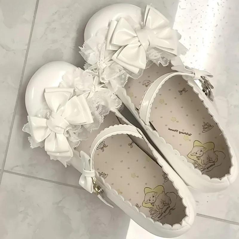 Urocze Damskie Buty Mary Jane na Średnim Obcasie Kokardka Koronka Urocze Buty Lolita Okrągły Nosek Grubszy Obcas Słodkie Szpilki Zapatos De Mujer