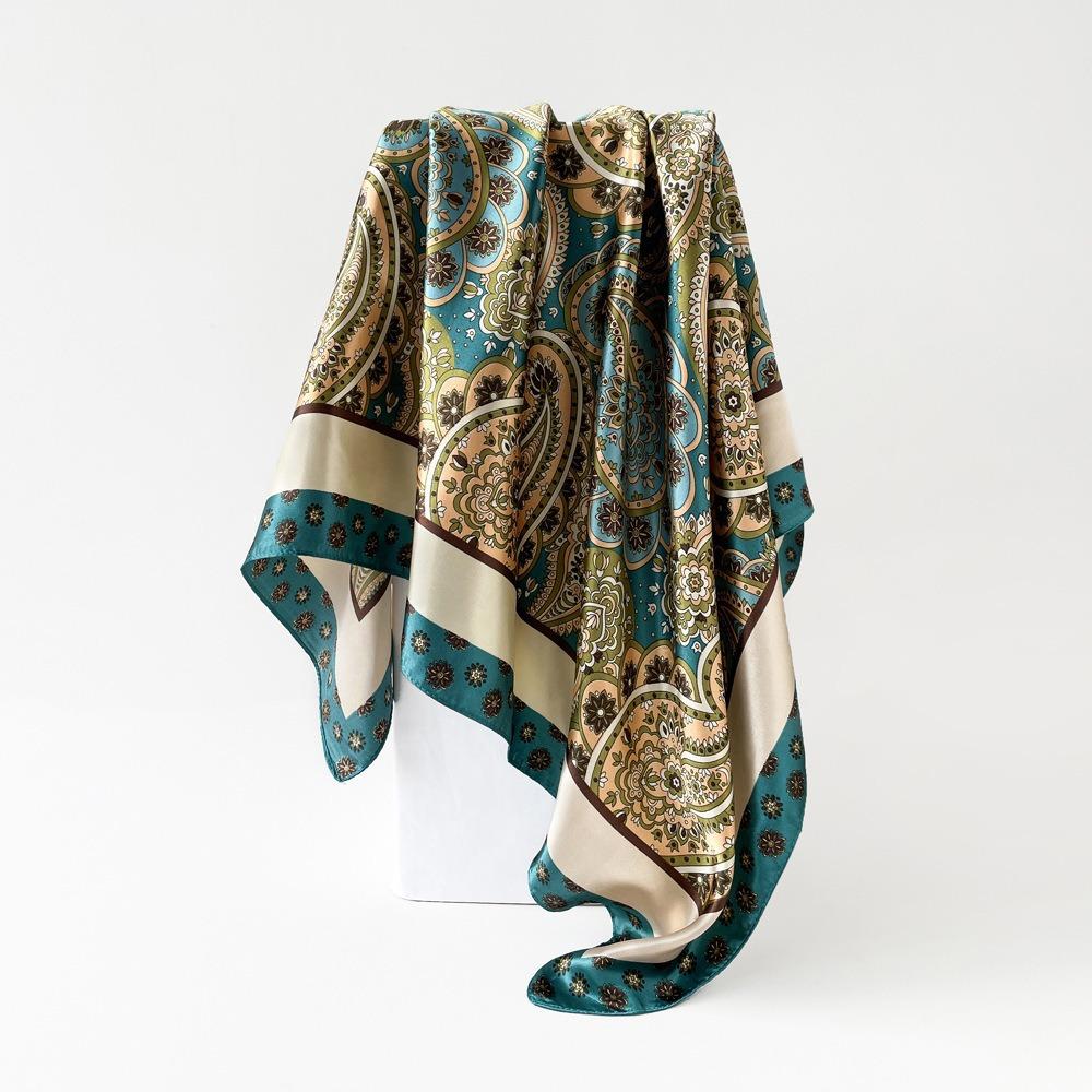 Square Scarf for Women's Imitation Silk Scarf Mother Gift Satin Color Tick Scarf Digital Printing Breathable Versatile Sun Protection