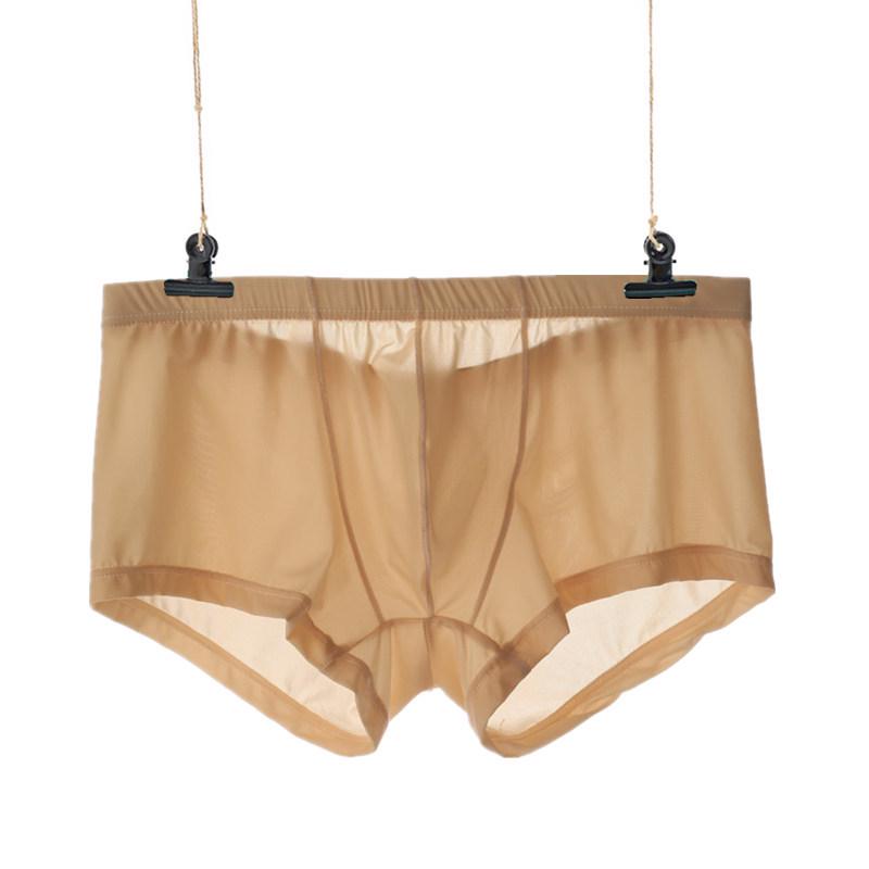 Men's Ice Silk Transparent Low-Waist Breathable Boxer Briefs, Slim Fit, Trendy Summer Youth Underwear