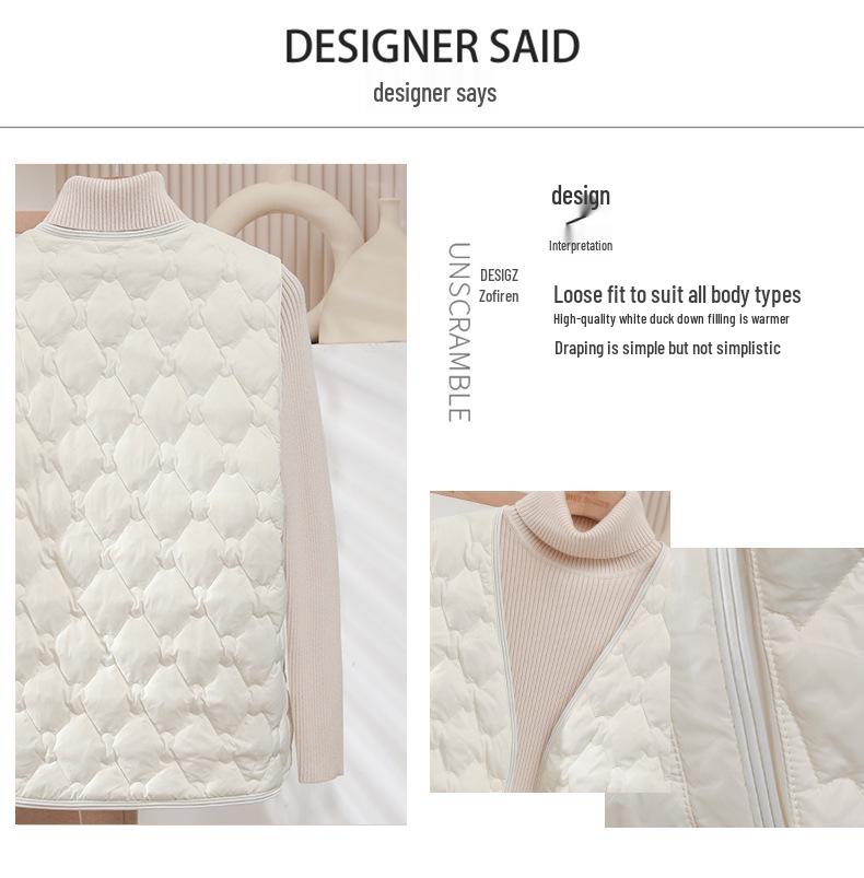 2025 High-End Lightweight Warm V-Neck Down Vest - 90% White Duck Down, Versatile Fashion Gilet for Autumn/Winter