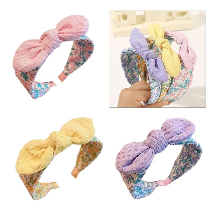 Children Knotted Bowknot Hairband Flower Print Hairhoop for Casual Wear And Spring DressingUp Accessory Party Headwear