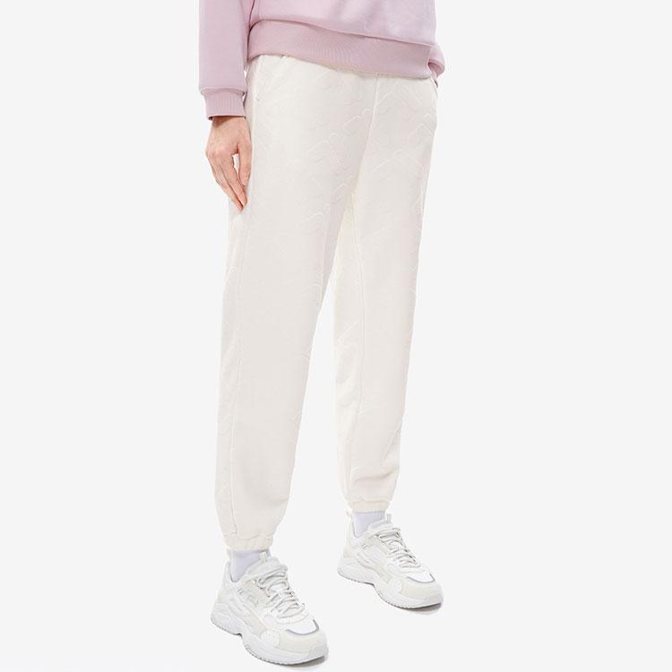 FILA Solid Color Fashion Fleece Slim Fit Casual Pants Women bottoms Cloud-Mushroom-White F11W249606FWT