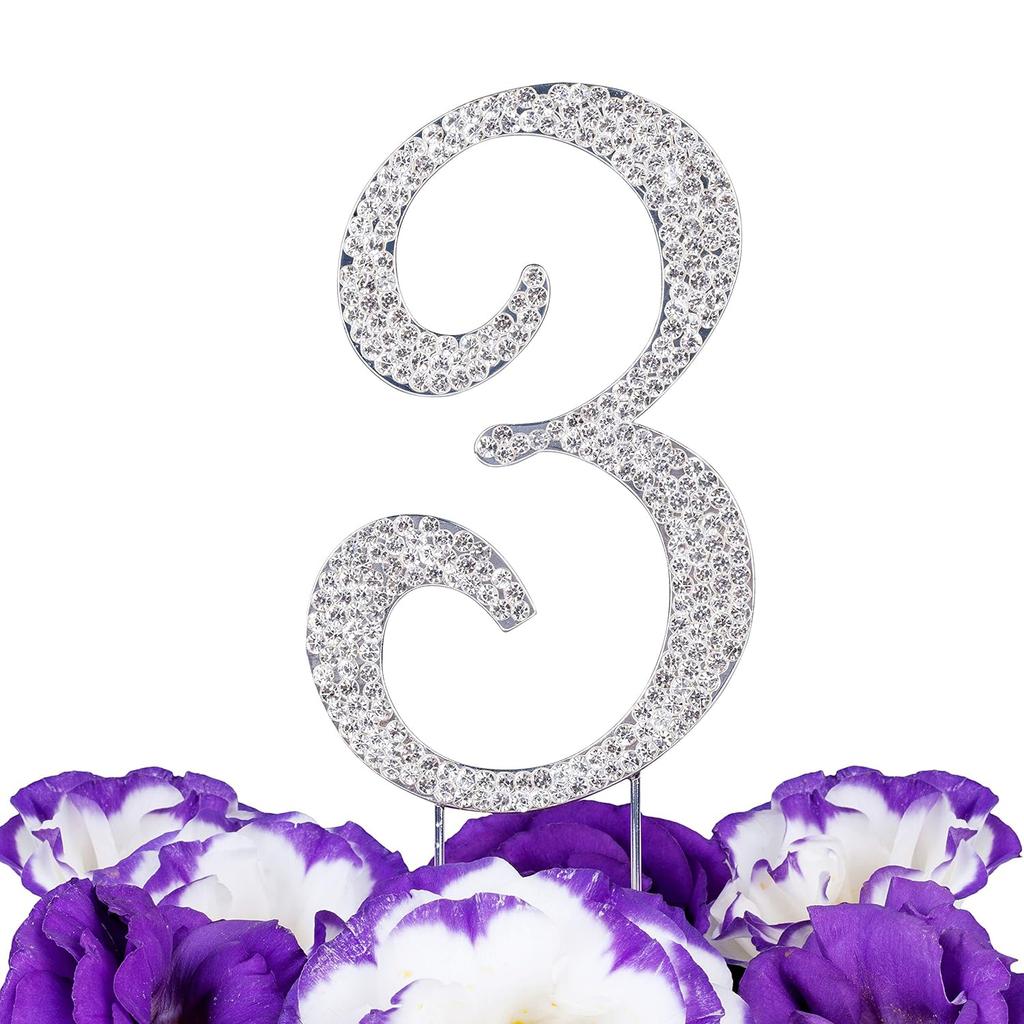 Number 3 Rhinestones Silver 3" Crystal Cake Topper Birthday Cake Topper Boy or Girl Birthday Anniversary Party Decoration Supply