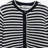 Kaslead New Women clothes Western Style Laminated Decoration Stripe round Neck Knitted Outerwear 4331020 104