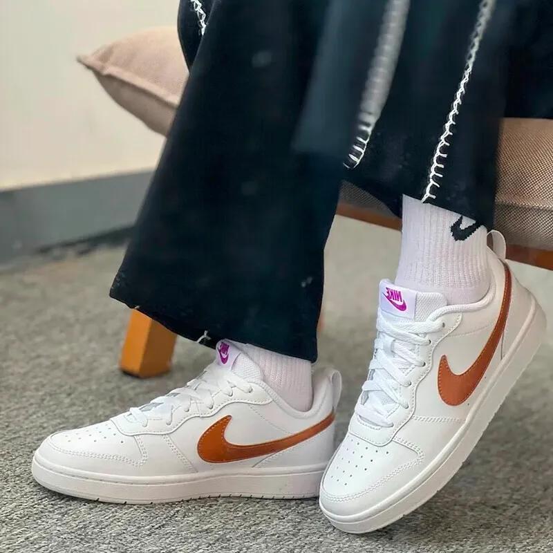 Nike Court Borough Low 2 SE Grade School 'White Metallic Copper' (Unisex) White / Vivid Purple / Metallic Copper Kids' Skateboarding Shoes