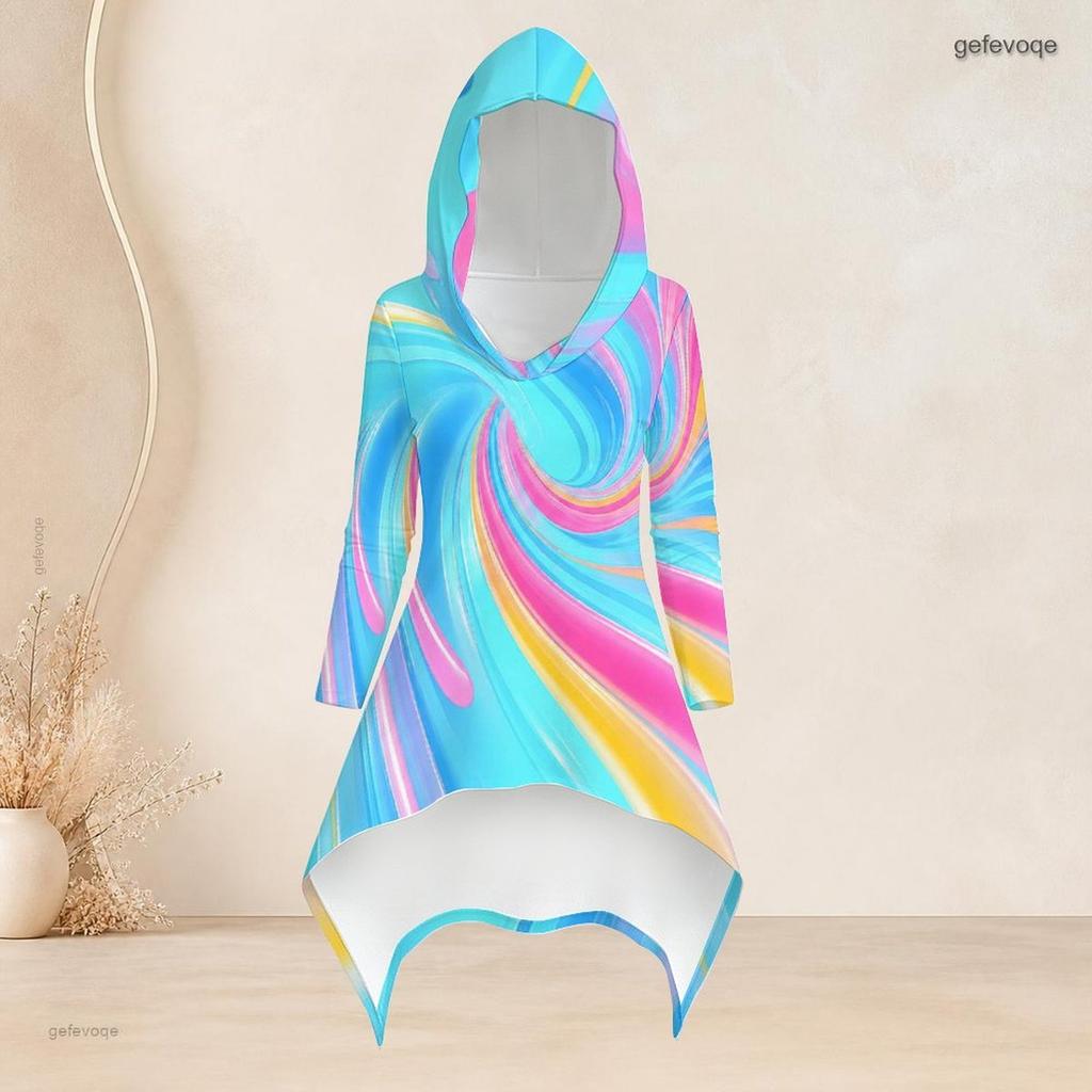 Women Plus Size Hooded Long Sleeve High Low Printed Top Fitted Pants Two Piece Set