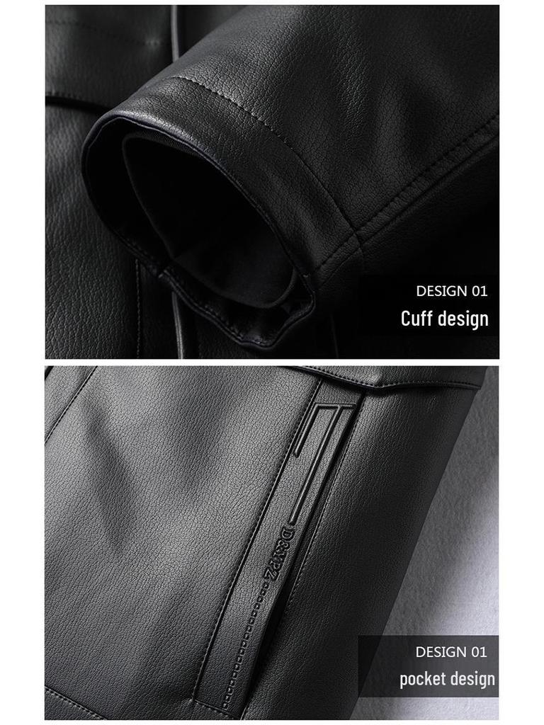 Men's Plus Size Fur Collar Leather Jacket - Warm Winter Outerwear for Middle-Aged Dads