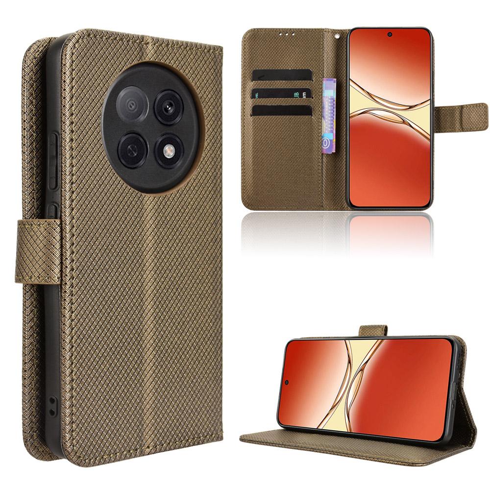 For Oppo A5 Pro 5G (China)/Oppo F29 Pro 5G (Global) Leather Wallet Case with Strap Diamond Texture Phone Cover