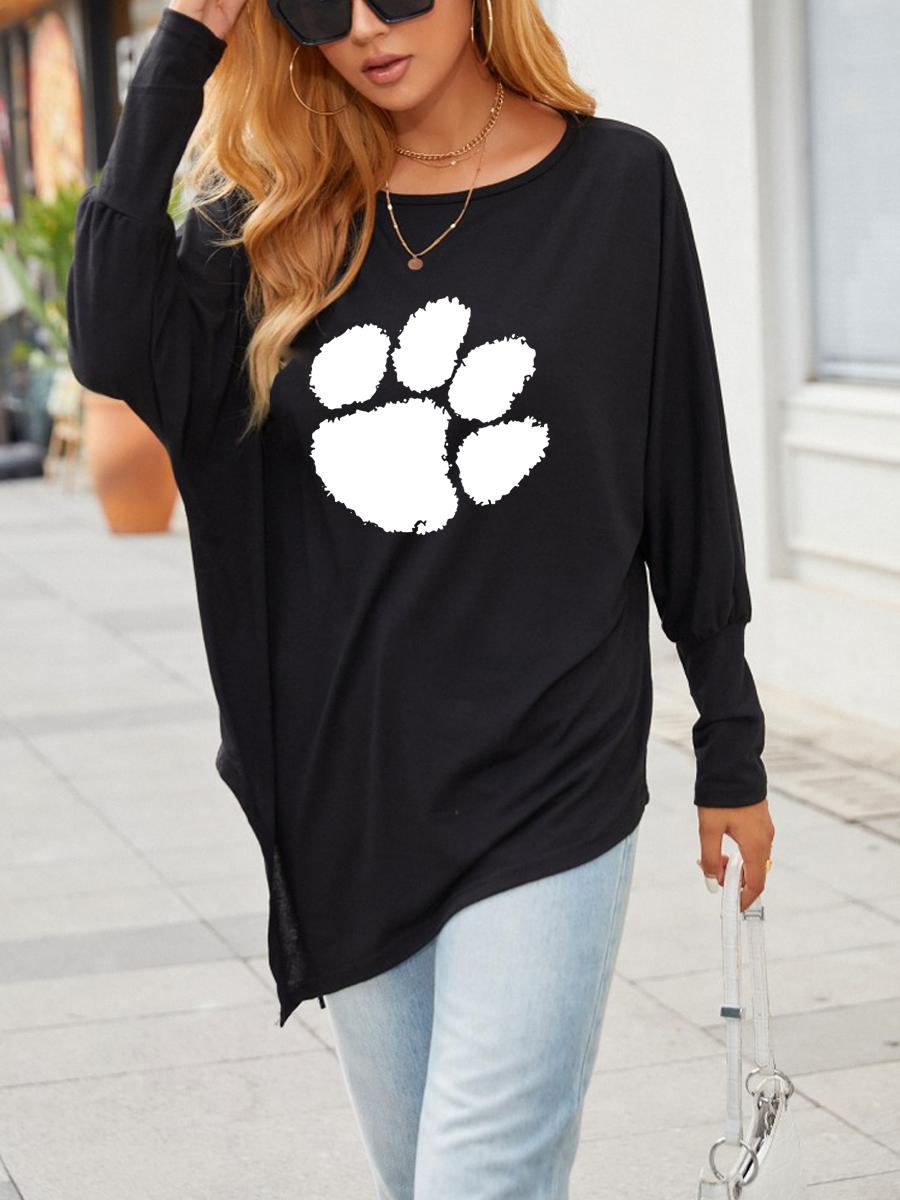 

Женская футболка оверсайз с длинным рукавом на весну/осень, асимметричный подол, модный принт, топ с длинным рукавом S