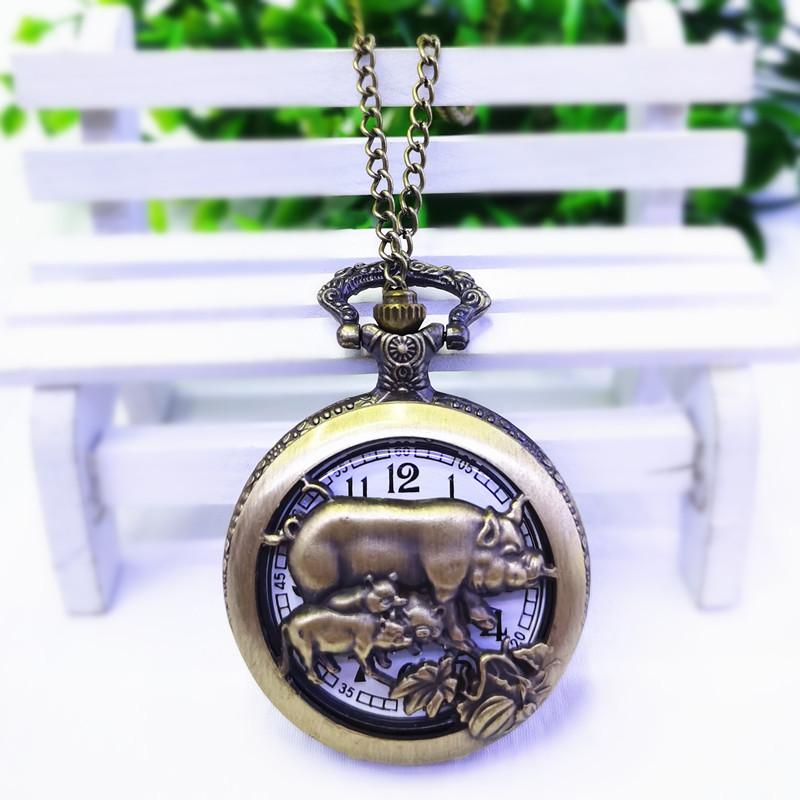 Retro Hollow Zodiac Wall Watch Watch Male Digital Elderly Quartz Watch Zodiac Bronze Pocket Watch