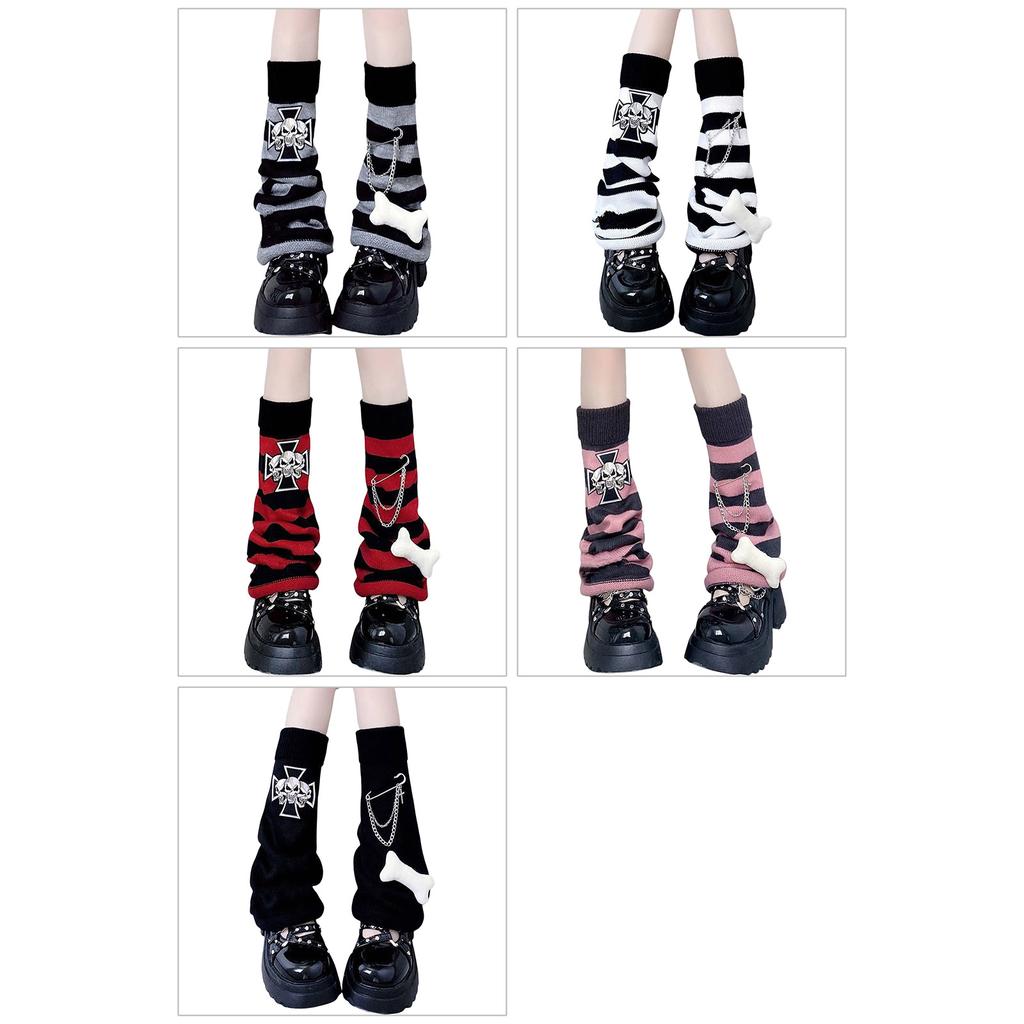 Gothic Women Leg Warmers Harajuku Punk Bone Skull Crosses Flared Knitted Foot Cover Winter Warm Long Socks Streetwe