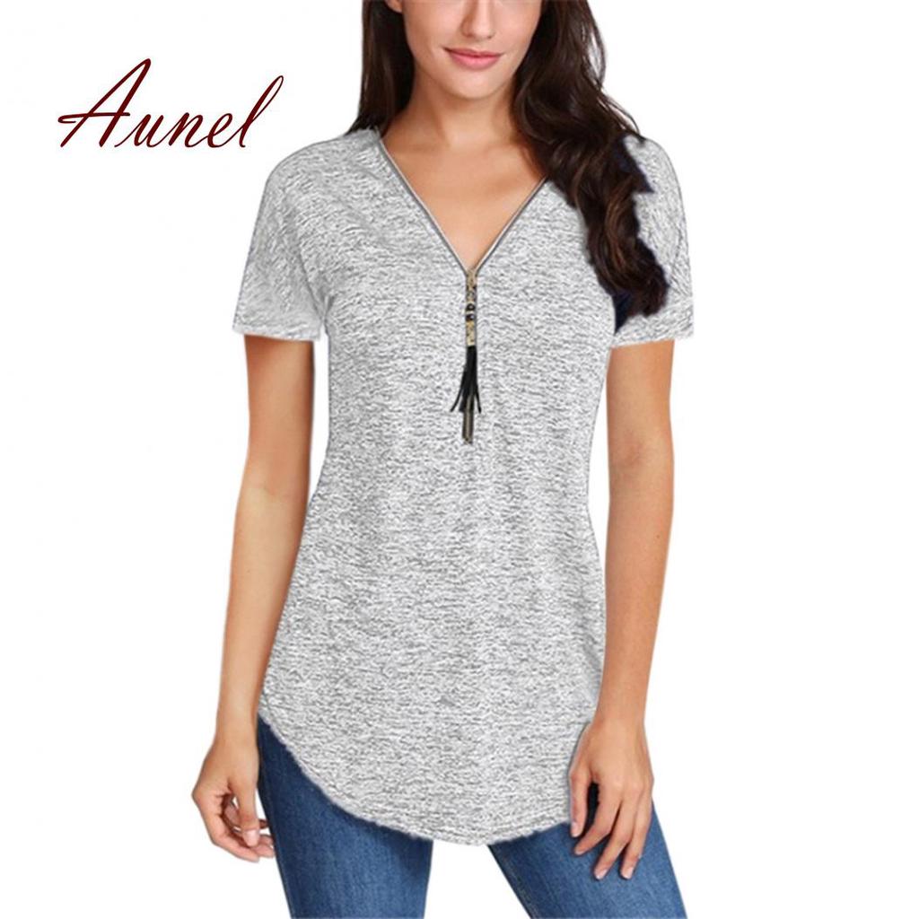 Купить Футболка с коротким рукавом и застежкой-молнией с кисточками и V ...