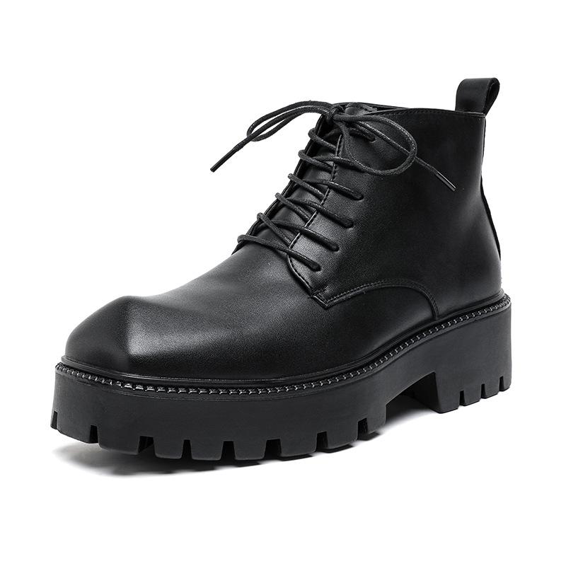 Men Luxury Fashion Original Leather Boots Lace-up Pointed Toe Shoes Cowboy Platform Boot  Designer Cool Ankle Botas Hombre