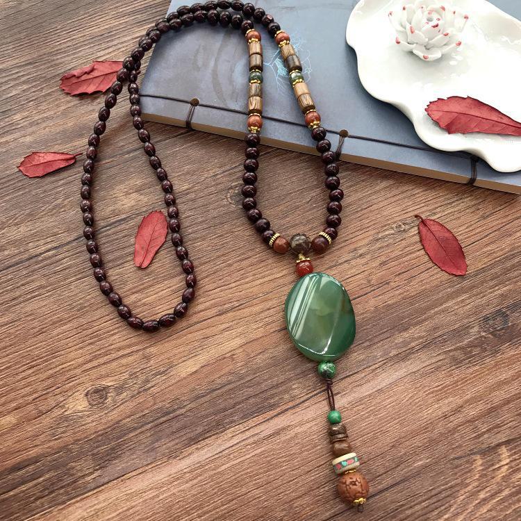 Colier lung etnic retro nepalez cu aripi de pui din lemn și margele Bodhi - Accesoriu de modă unisex