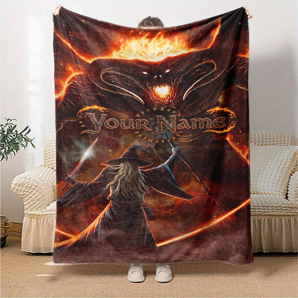 Lord Rings Customize Text Blanket Multi-purpose Personalized Blanket Warmthful Decor Suitable for Office Office Chair Seaside Livingroom